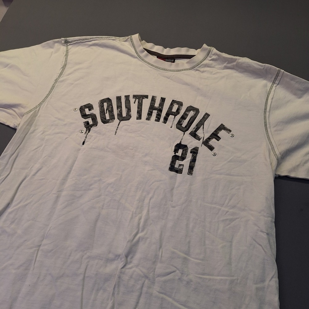Southpole 21 Graphic Tee White Cotton Short Sleeve Studded T-Shirt Mens 5XL